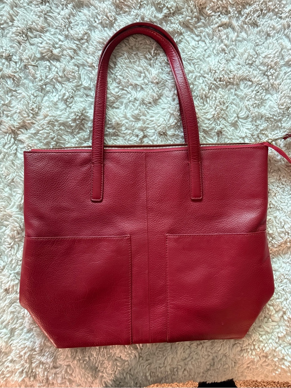 levity Red Leather Tote with Dual Top Handles